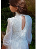 High Neck Ivory Lace Chiffon Keyhole Back Flower Girl Dress